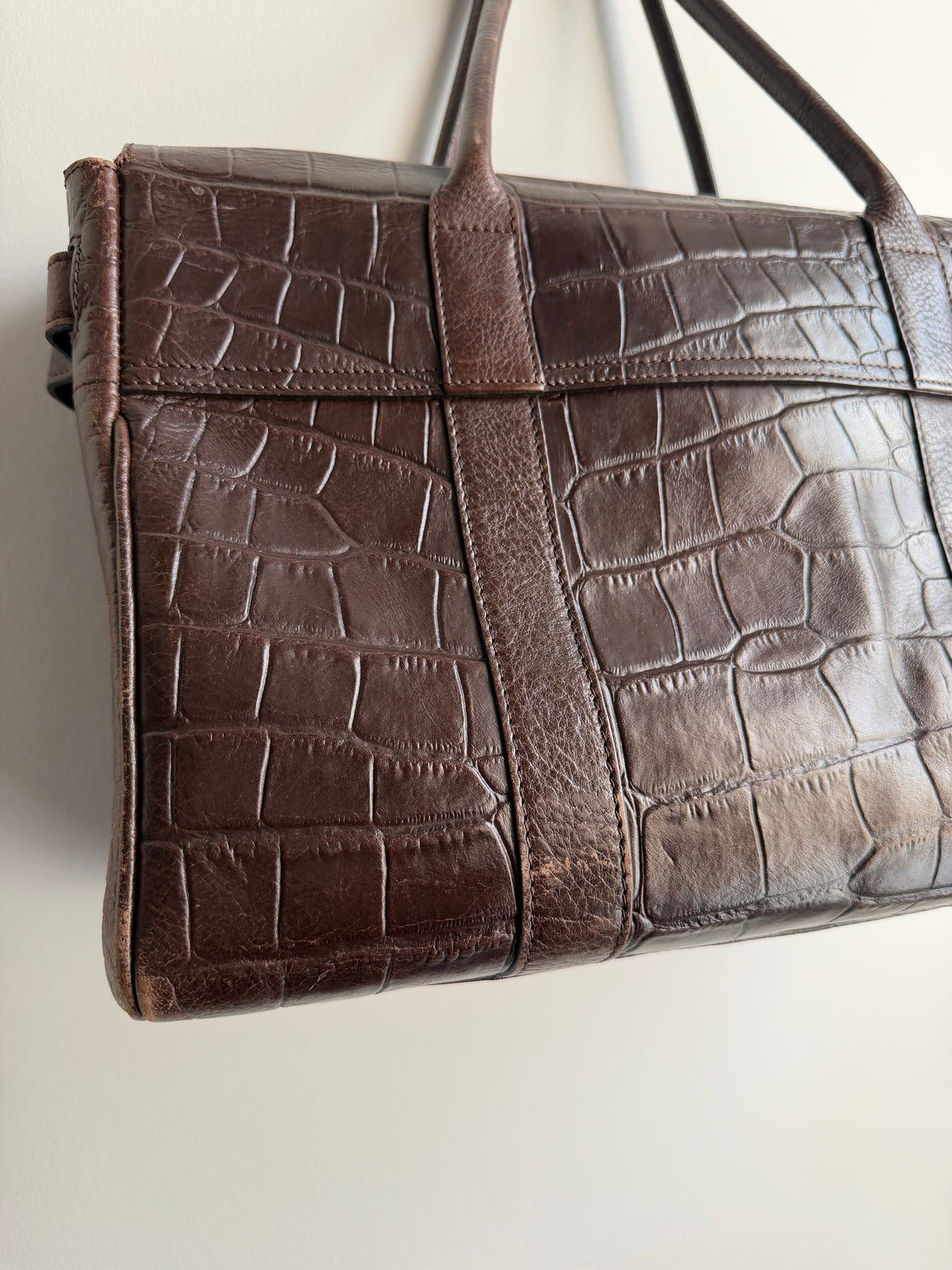 Vintage Mulberry Bayswater in Chocolate Croc-Embossed Leather