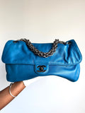 Chanel Large Blue Soft Lambskin Slouchy flap with extra Thick Chunky Chain