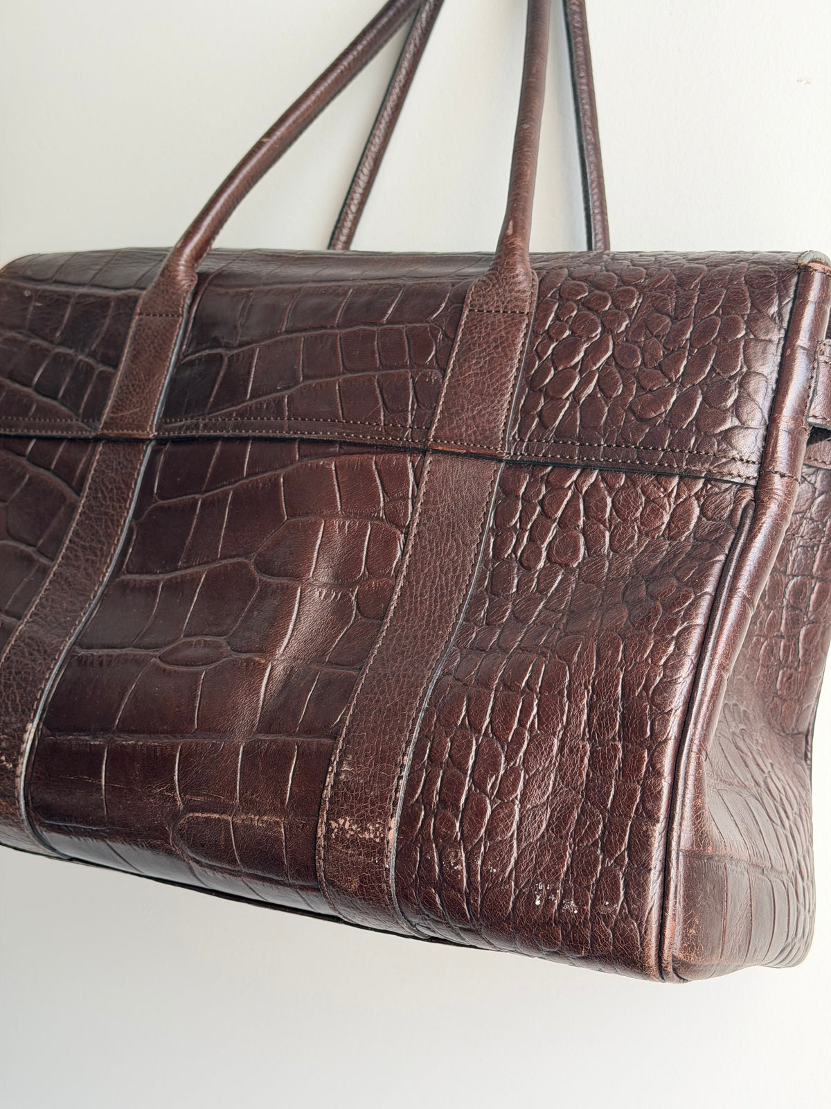 Vintage Mulberry Bayswater in Chocolate Croc-Embossed Leather
