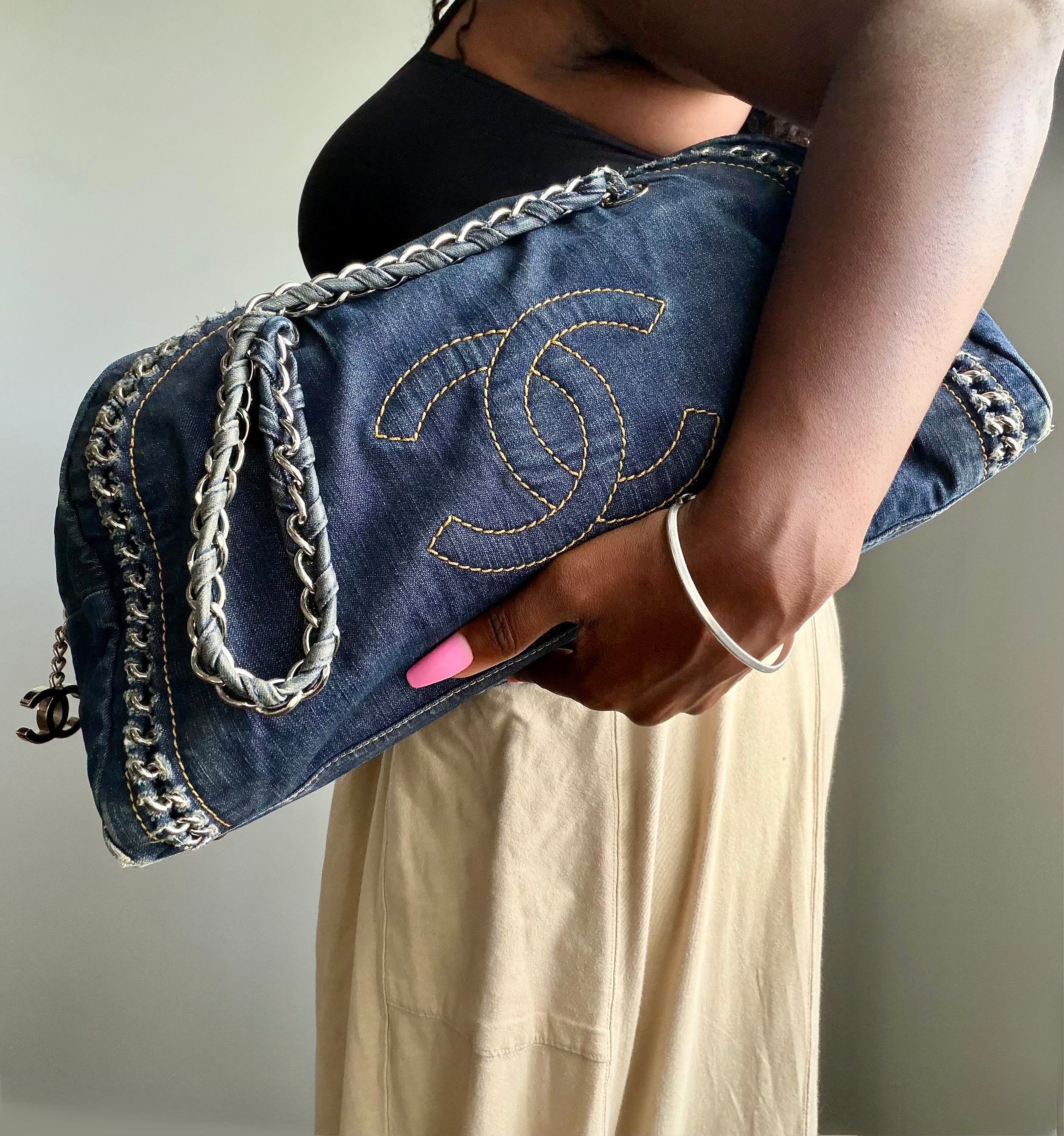Chanel Luxe Ligne Large Denim Bowler Bag