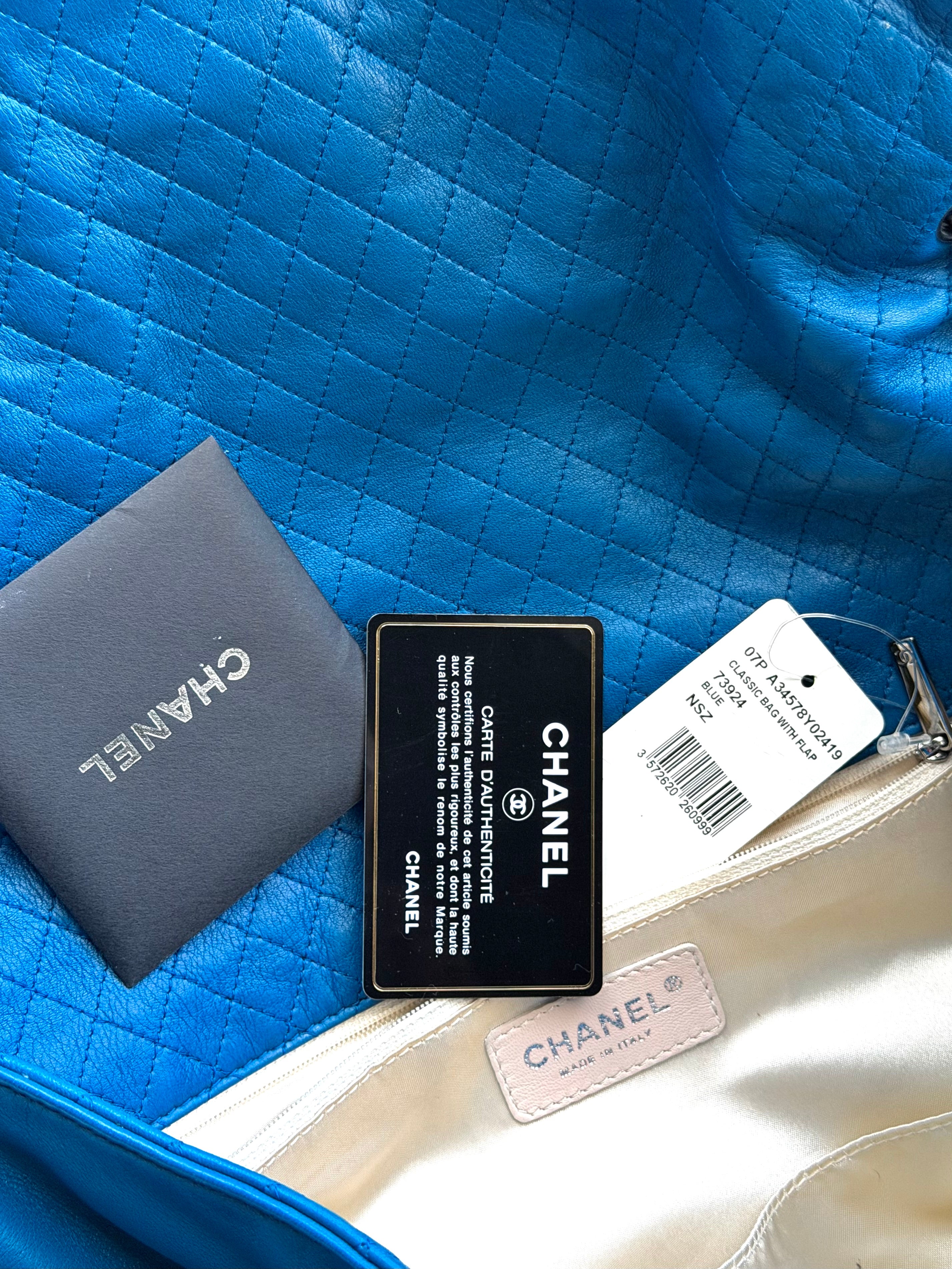 Chanel Large Blue Soft Lambskin Slouchy flap with extra Thick Chunky Chain