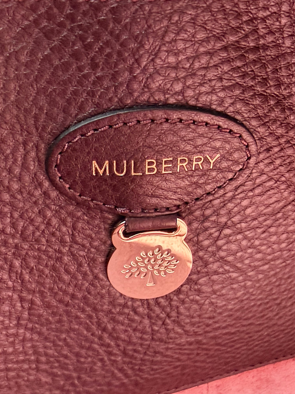 Mulberry interior leather patch and tree medallion