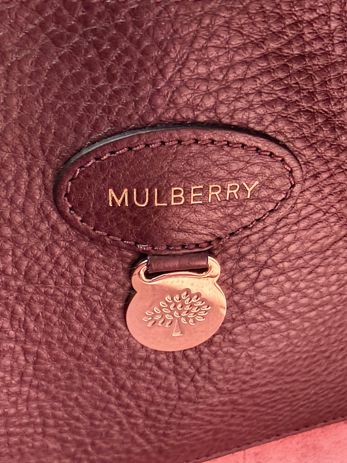 Mulberry interior leather patch and tree medallion